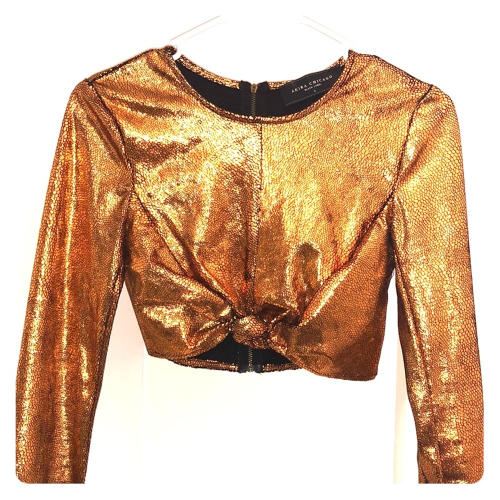 Copper metallic long sleeve crop top